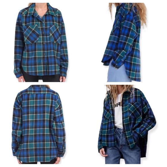 Zara Jackets & Blazers - Zara Women’s Plaid Flannel Oversized Button Down Shirt Blue Green Size Small